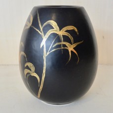Gemeenten Lyrisch Varen Mooie grote zwarte vaas met gouden bamboe bladeren - Hand geschilderde vazen  - Morgenster Vintage